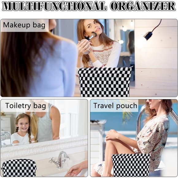 Women Large and Small Capacity Black Cosmetic Bag Set Travel Makeup Pouch - Picture 3 of 7